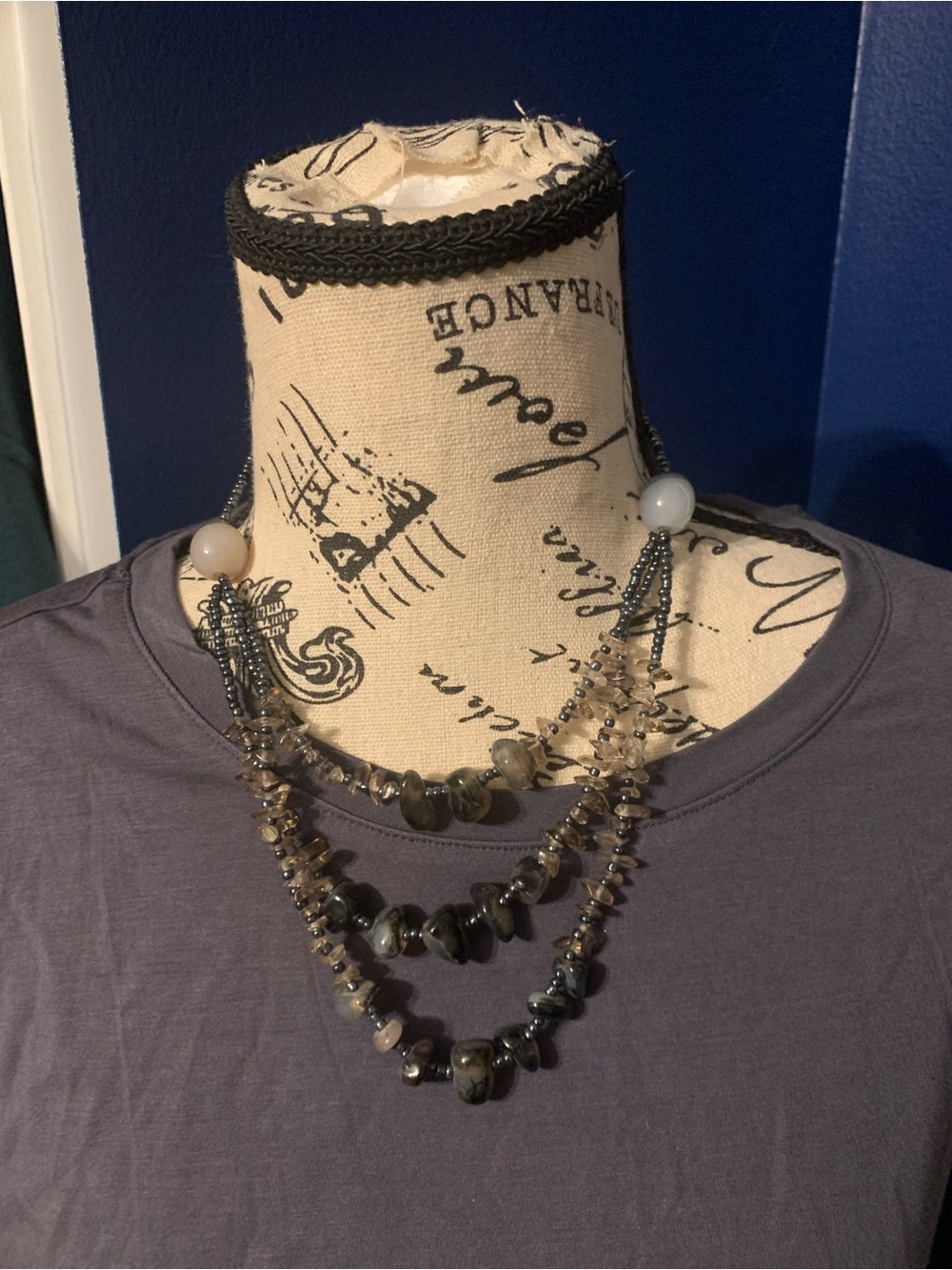 Layered Gray Bead Necklace - Women Jewelry